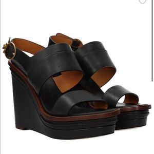 Tory Burch Black Leather Wedges